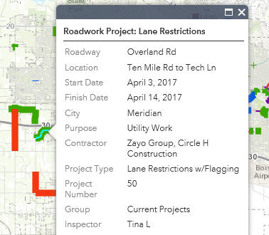 Image of Roadwork in the Area map example