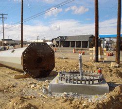 Photograph of new steel power pole