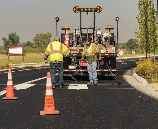 Photograph of Paint Crew installing thermoplastic crosswalk